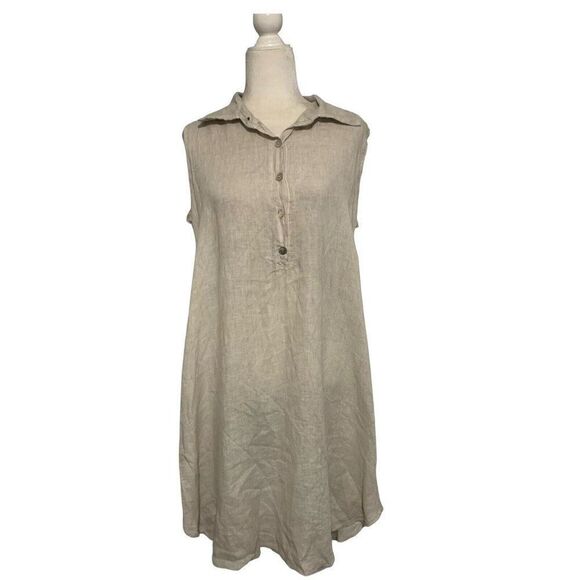campo de fiori womens solid beige 100% linen tank midi dress medium large Italy - Picture 1 of 6